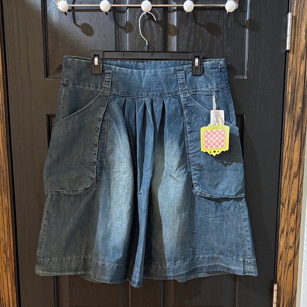 DownEast Denim Pleated Jean Skirt in Blue Wash